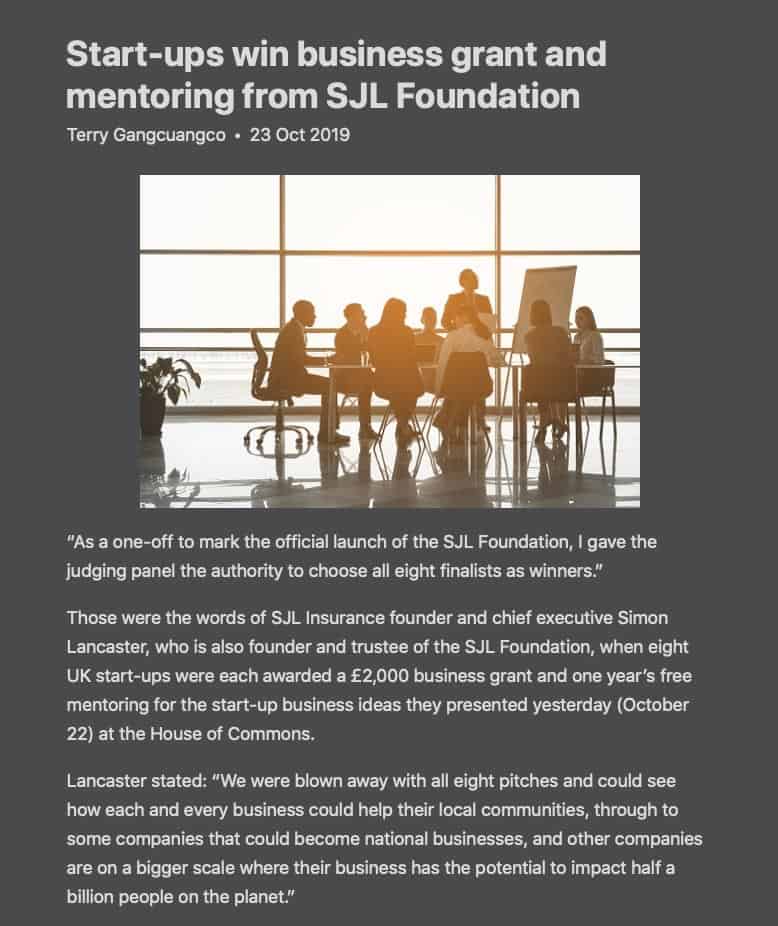 Start-ups win business grant and mentoring from SJL Foundation